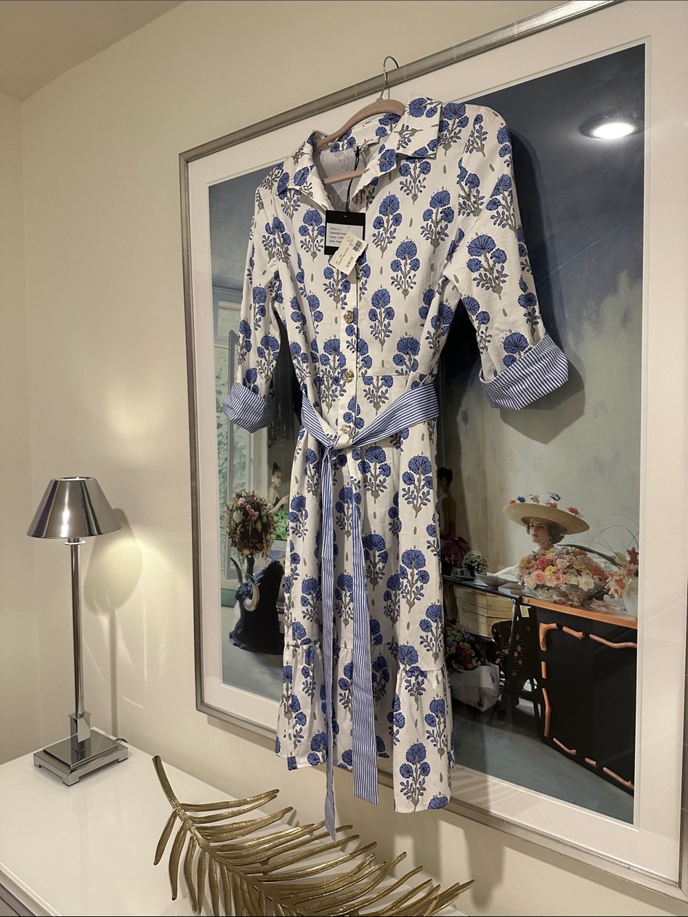 PATTY KIM Blue and White Floral Midi Shirt Dress